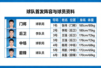 球队首发阵容与球员资料列表展示